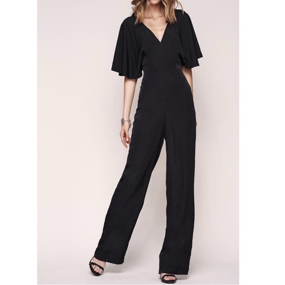 The Jetset Diaries Jumpsuit size XS Sahara Black Exposed Back Flutter Vneck Sexy - Picture 1 of 13